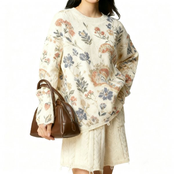 Women's All-Over Floral Print Knit Sweater